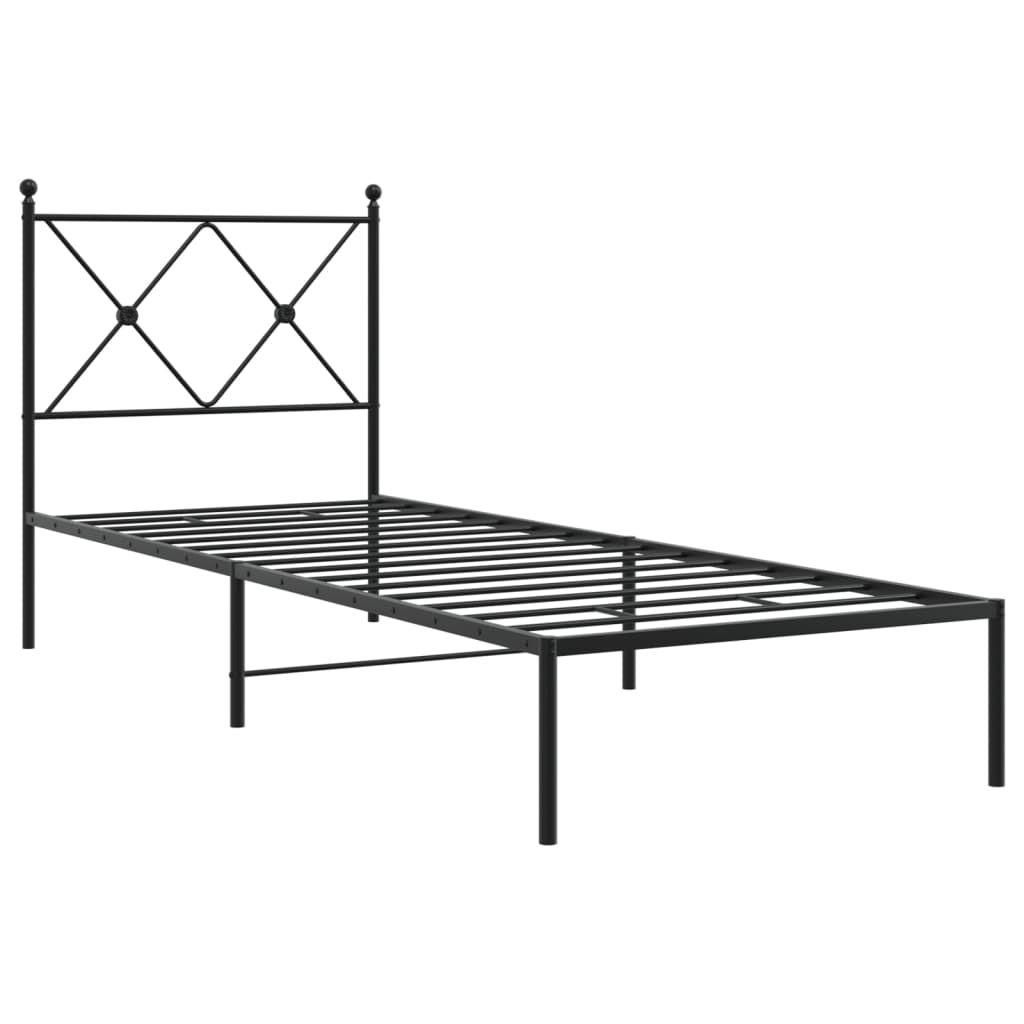 vidaXL Metal Bed Frame without Mattress with Headboard Black 75x190cm 3