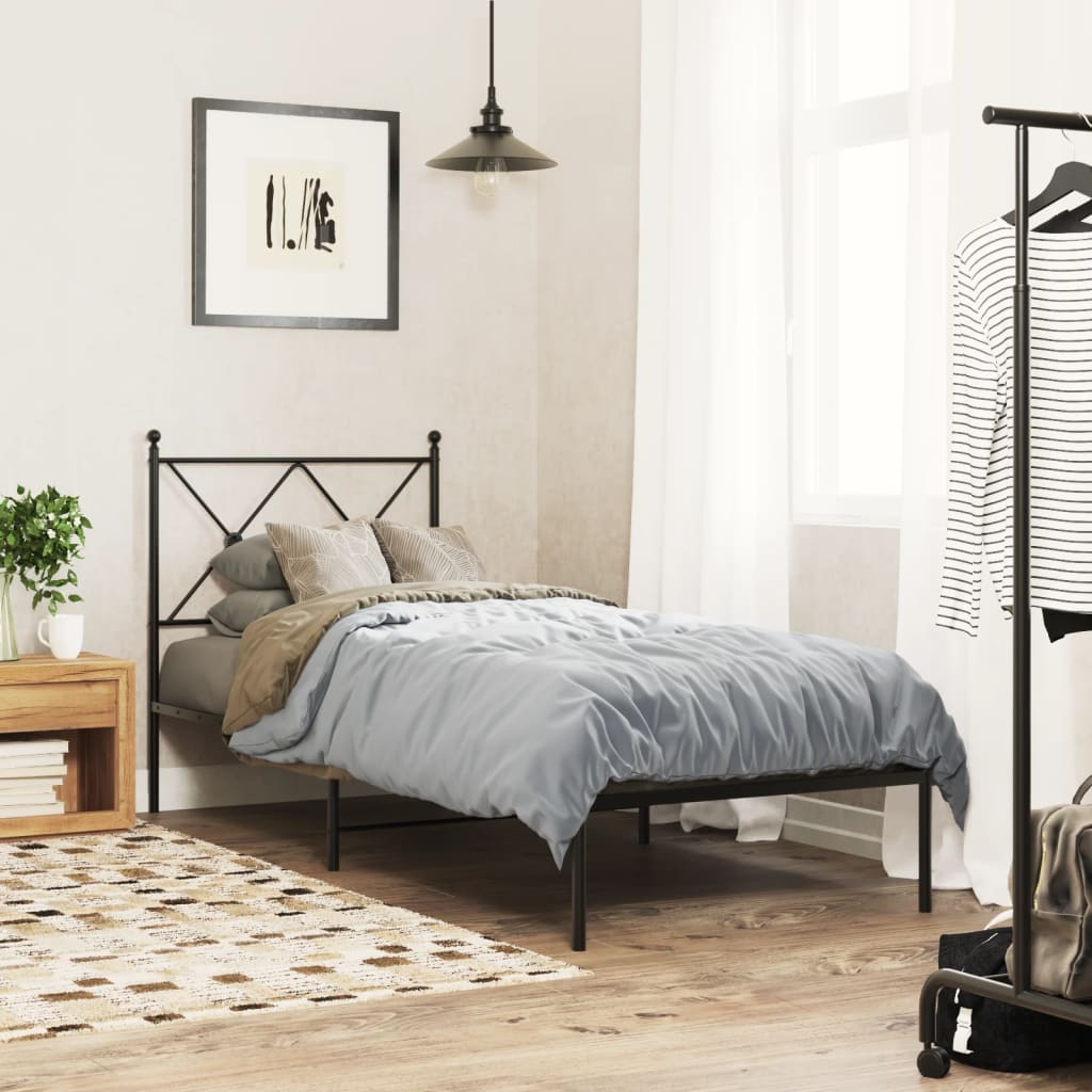 vidaXL Metal Bed Frame without Mattress with Headboard Black 75x190cm 1
