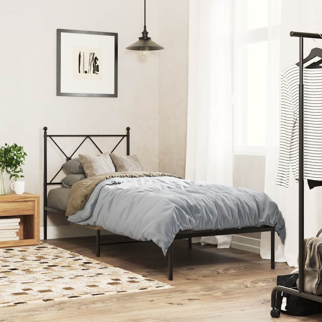 vidaXL Metal Bed Frame without Mattress with Headboard Black 80x200cm 1