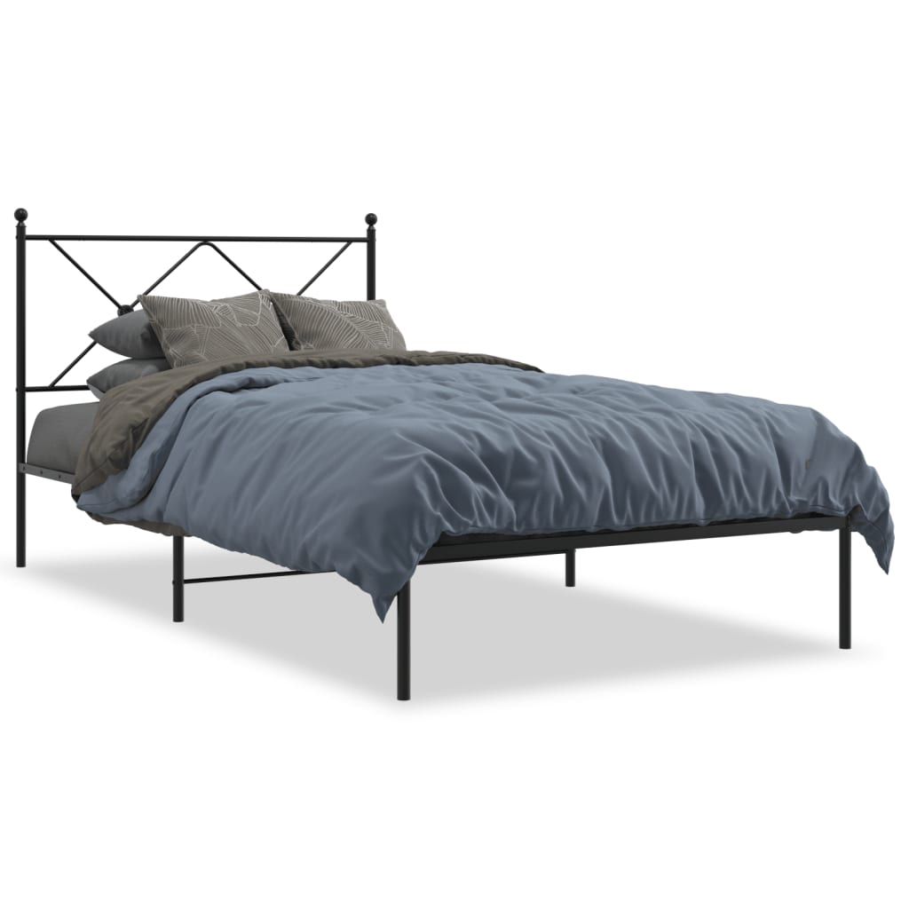 vidaXL Metal Bed Frame without Mattress with Headboard Black 100x200cm 2