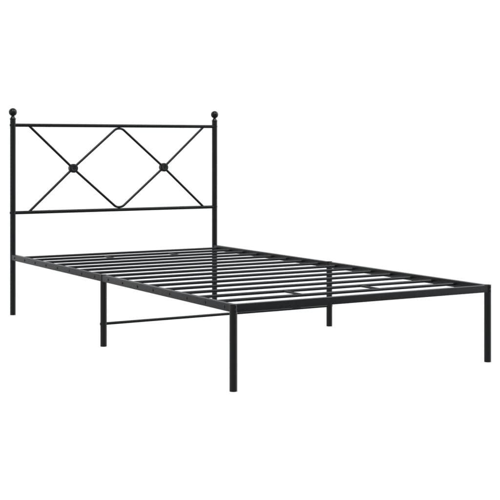vidaXL Metal Bed Frame without Mattress with Headboard Black 107x203cm 3