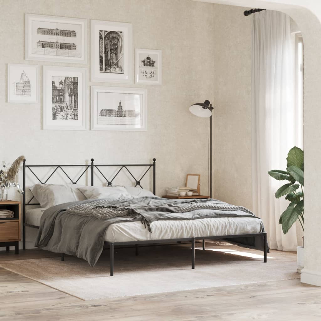 vidaXL Metal Bed Frame without Mattress with headboard Black