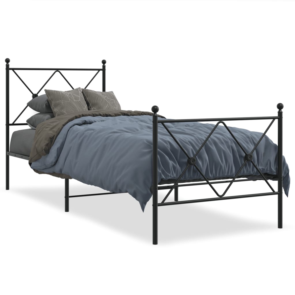 vidaXL Metal Bed Frame without Mattress with Footboard Black 75x190cm 2