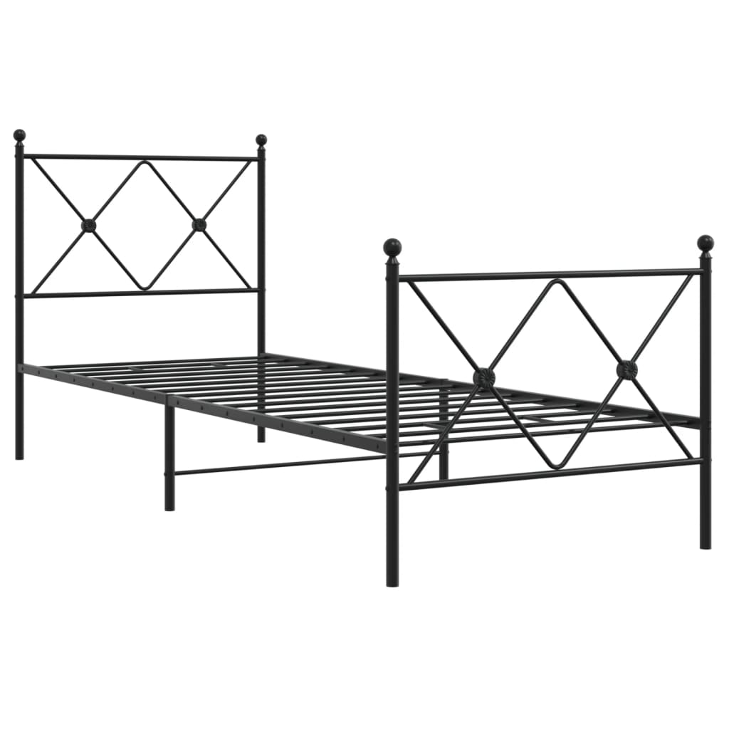 vidaXL Metal Bed Frame without Mattress with Footboard Black 75x190cm 3