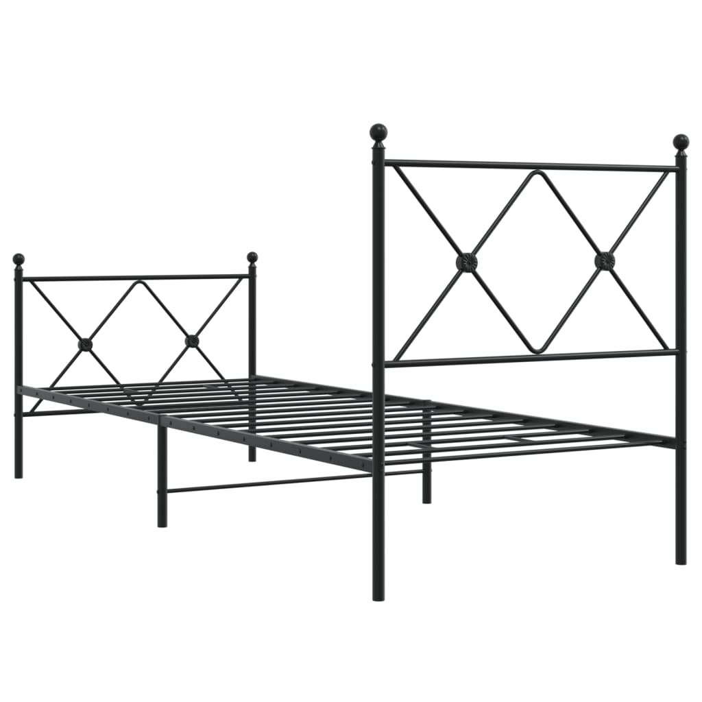 vidaXL Metal Bed Frame without Mattress with Footboard Black 75x190cm 6