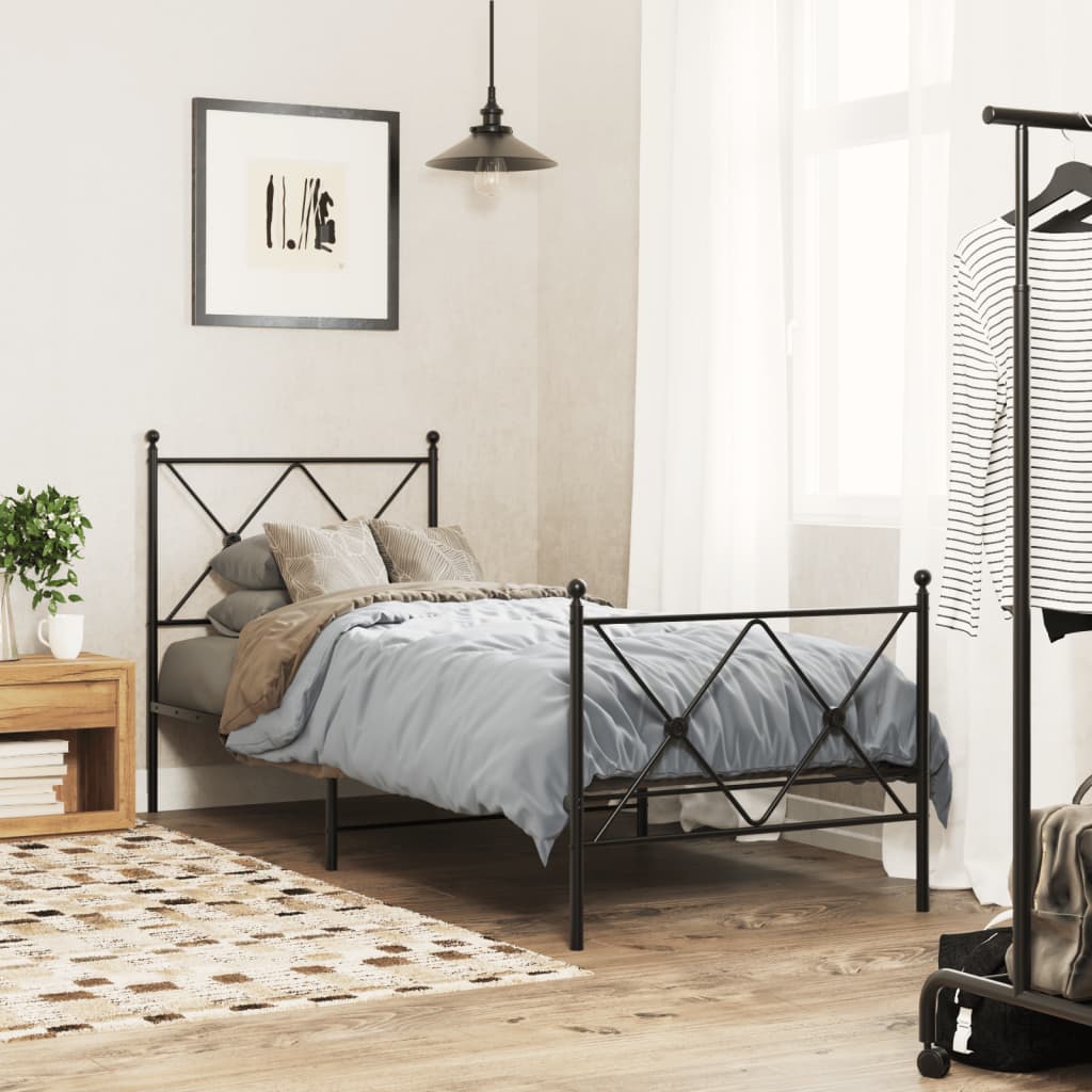 vidaXL Metal Bed Frame without Mattress with Footboard Black 75x190cm 1