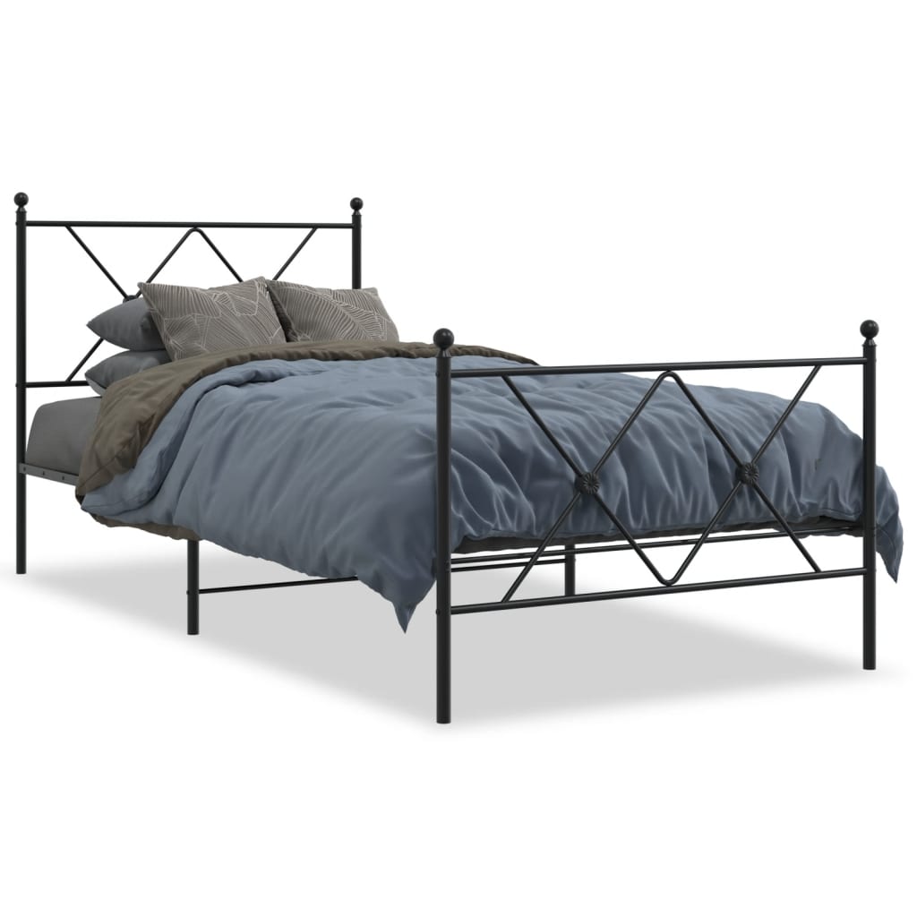 vidaXL Metal Bed Frame without Mattress with Footboard Black 90x190cm 2