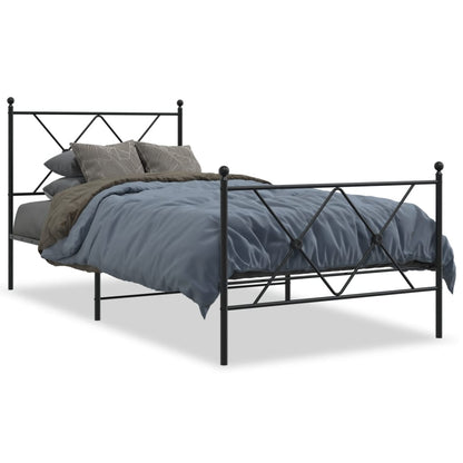 vidaXL Metal Bed Frame without Mattress with Footboard Black 90x190cm 2