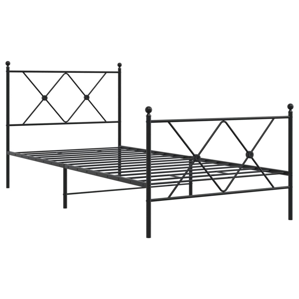 vidaXL Metal Bed Frame without Mattress with Footboard Black 90x190cm 3