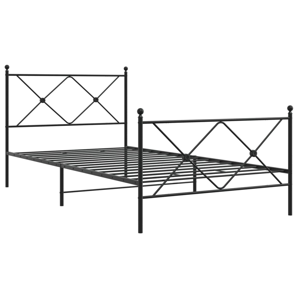 vidaXL Metal Bed Frame without Mattress with Footboard Black 100x190cm 3