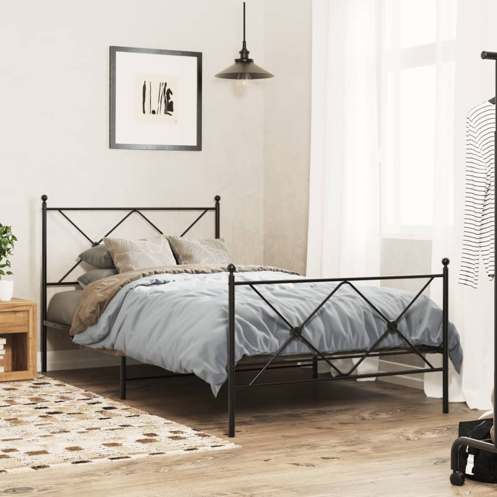 vidaXL Metal Bed Frame without Mattress with Footboard Black 100x190cm 1