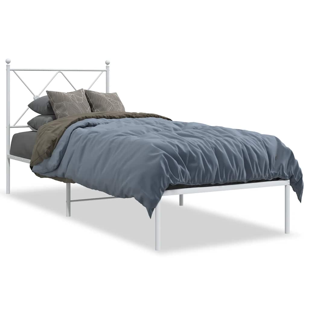 vidaXL Metal Bed Frame without Mattress with Headboard White 80x200cm 2