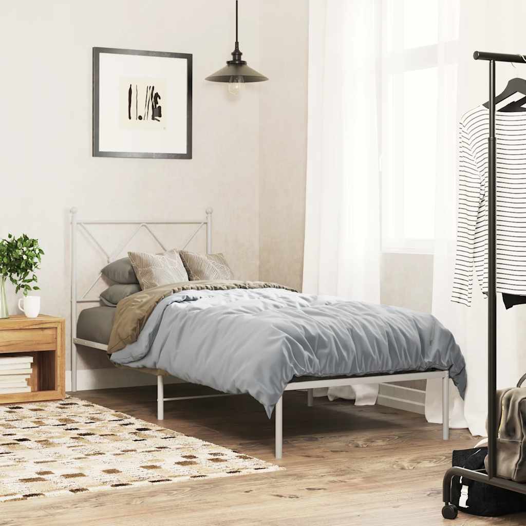vidaXL Metal Bed Frame without Mattress with Headboard White 80x200cm 1