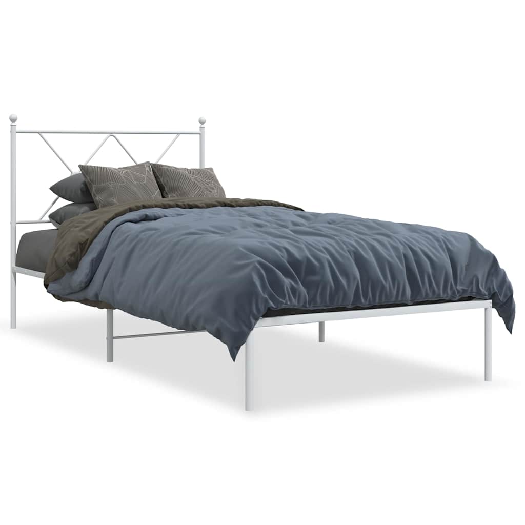 vidaXL Metal Bed Frame without Mattress with Headboard White 90x190cm 2
