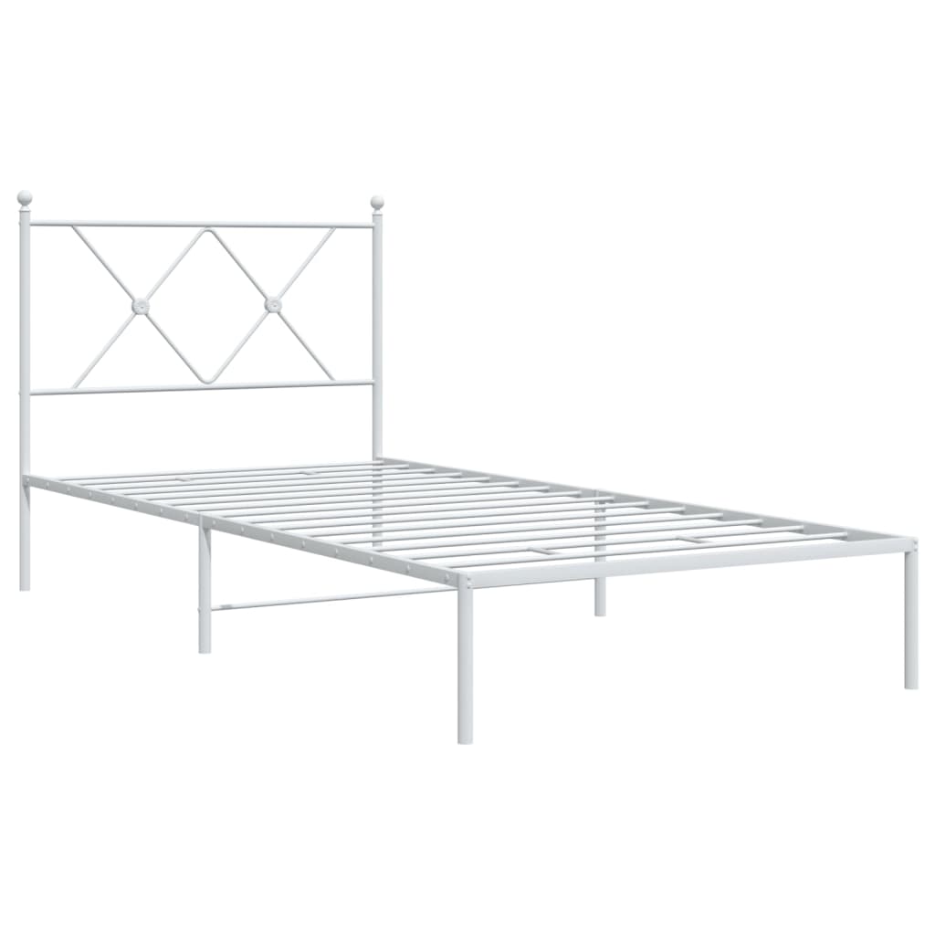 vidaXL Metal Bed Frame without Mattress with Headboard White 90x200cm 3