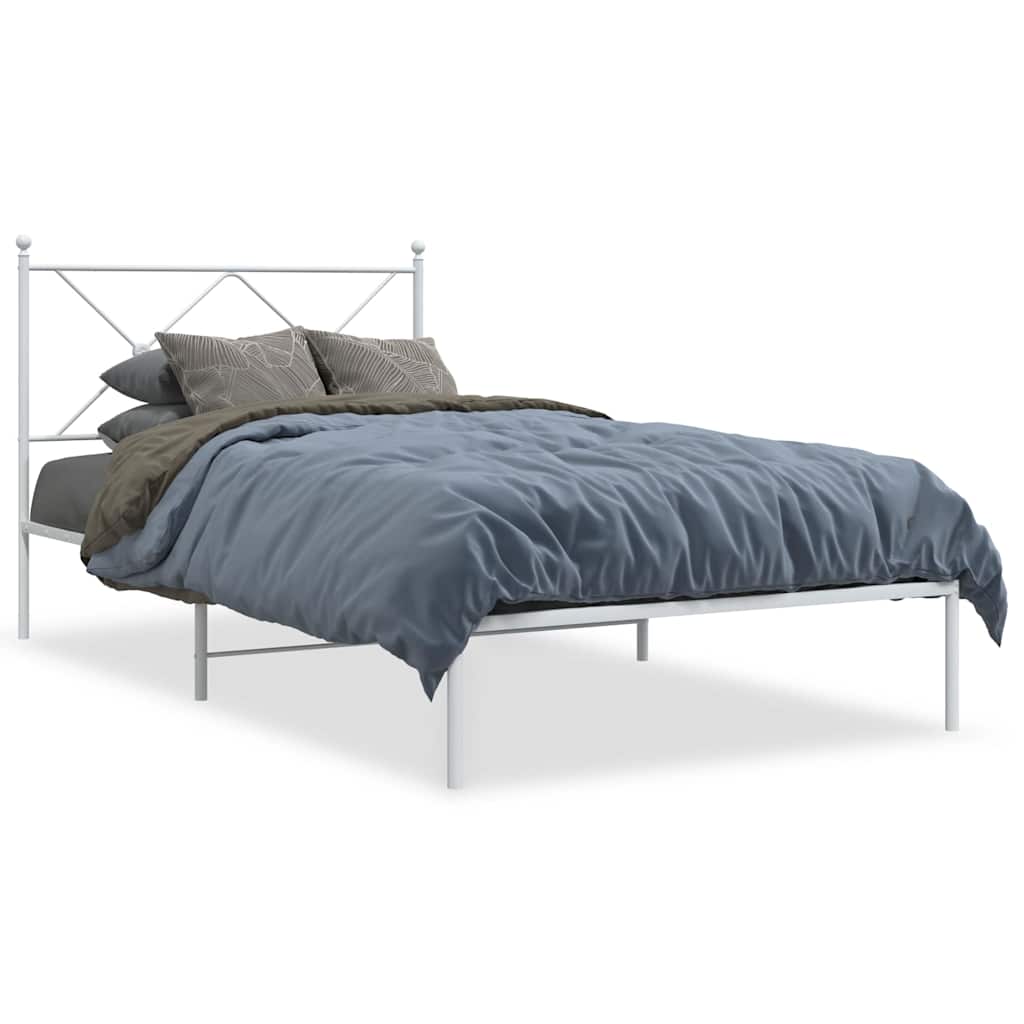 vidaXL Metal Bed Frame without Mattress with Headboard White 100x190cm 2