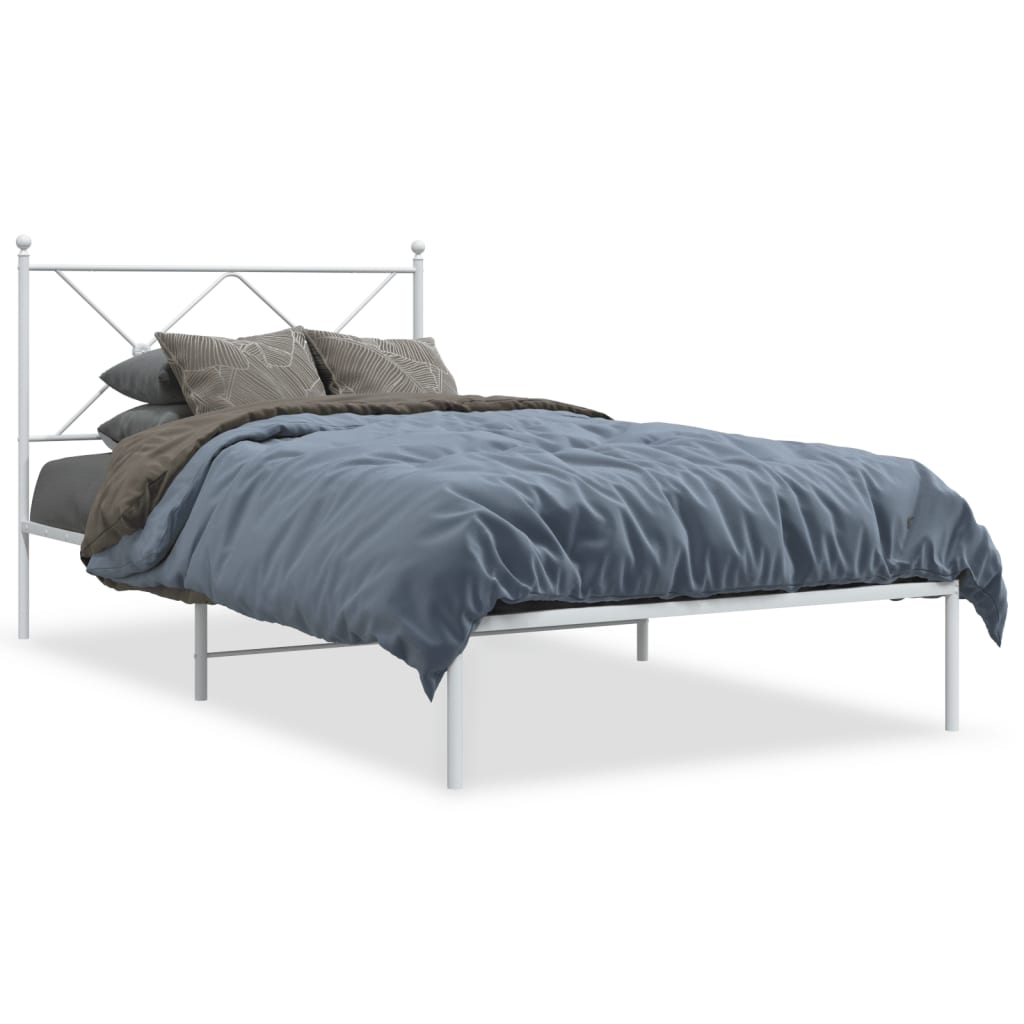 vidaXL Metal Bed Frame without Mattress with Headboard White 100x200cm 2