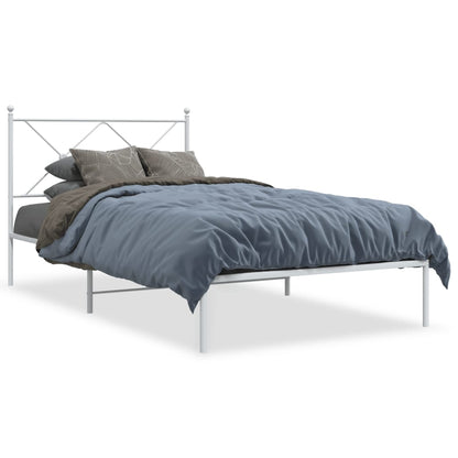 vidaXL Metal Bed Frame without Mattress with Headboard White 100x200cm 2