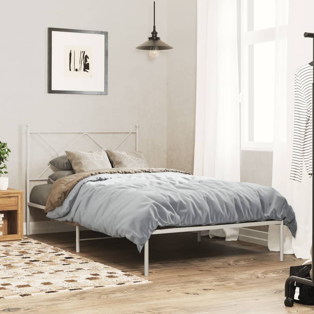 vidaXL Metal Bed Frame without Mattress with Headboard White 100x200cm 1