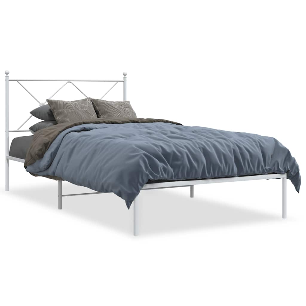 vidaXL Metal Bed Frame without Mattress with Headboard White 107x203cm 2