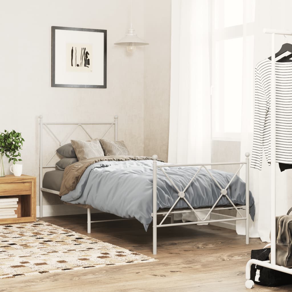 vidaXL Metal Bed Frame without Mattress with Footboard White 80x200cm 1