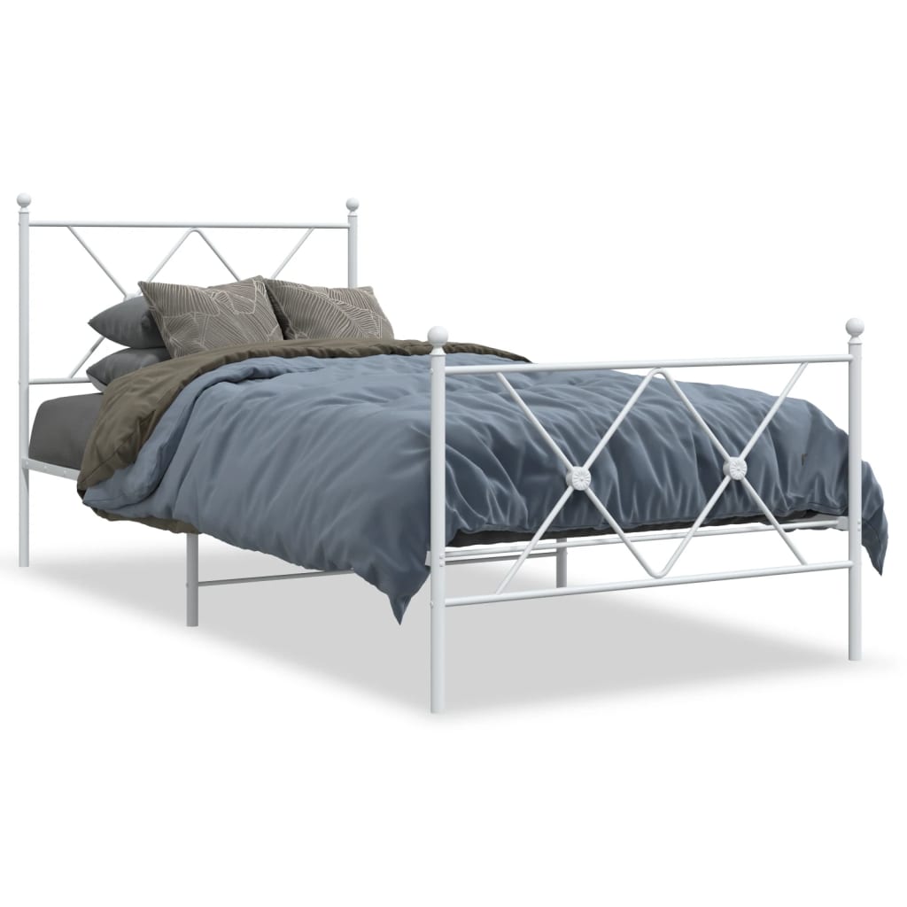 vidaXL Metal Bed Frame without Mattress with Footboard White 90x190cm 2