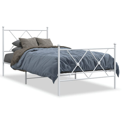 vidaXL Metal Bed Frame without Mattress with Footboard White 90x200cm 2