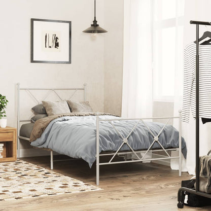vidaXL Metal Bed Frame without Mattress with Footboard White 90x200cm 1