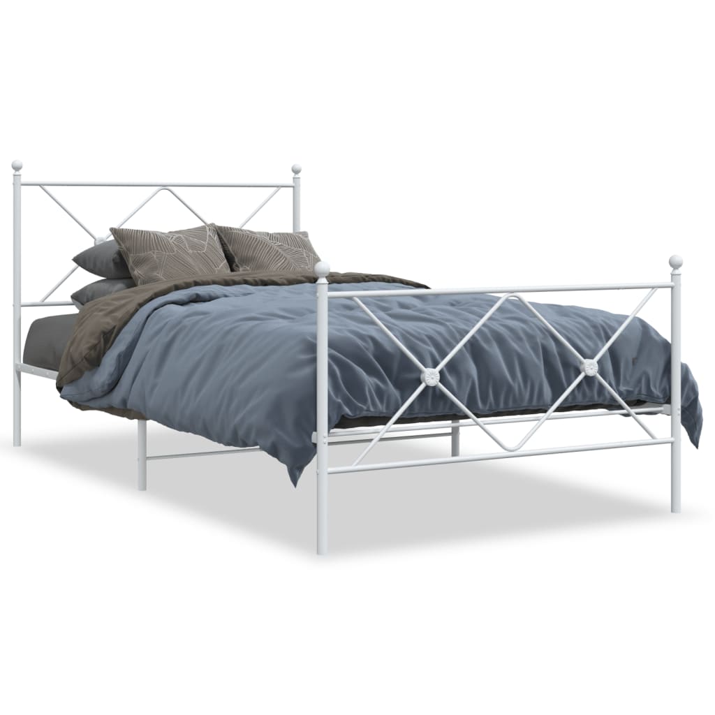 vidaXL Metal Bed Frame without Mattress with Footboard White 100x190cm 2