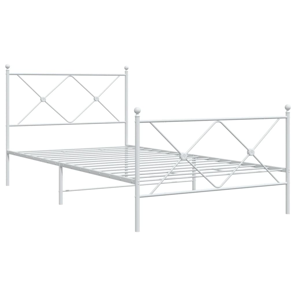 vidaXL Metal Bed Frame without Mattress with Footboard White 100x190cm 3