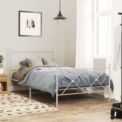 vidaXL Metal Bed Frame without Mattress with Footboard White 100x190cm 1