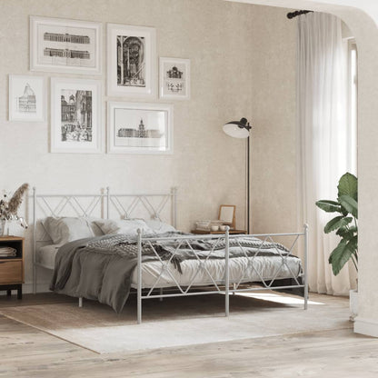 vidaXL Metal Bed Frame without Mattress with Footboard with headboard & footboard White