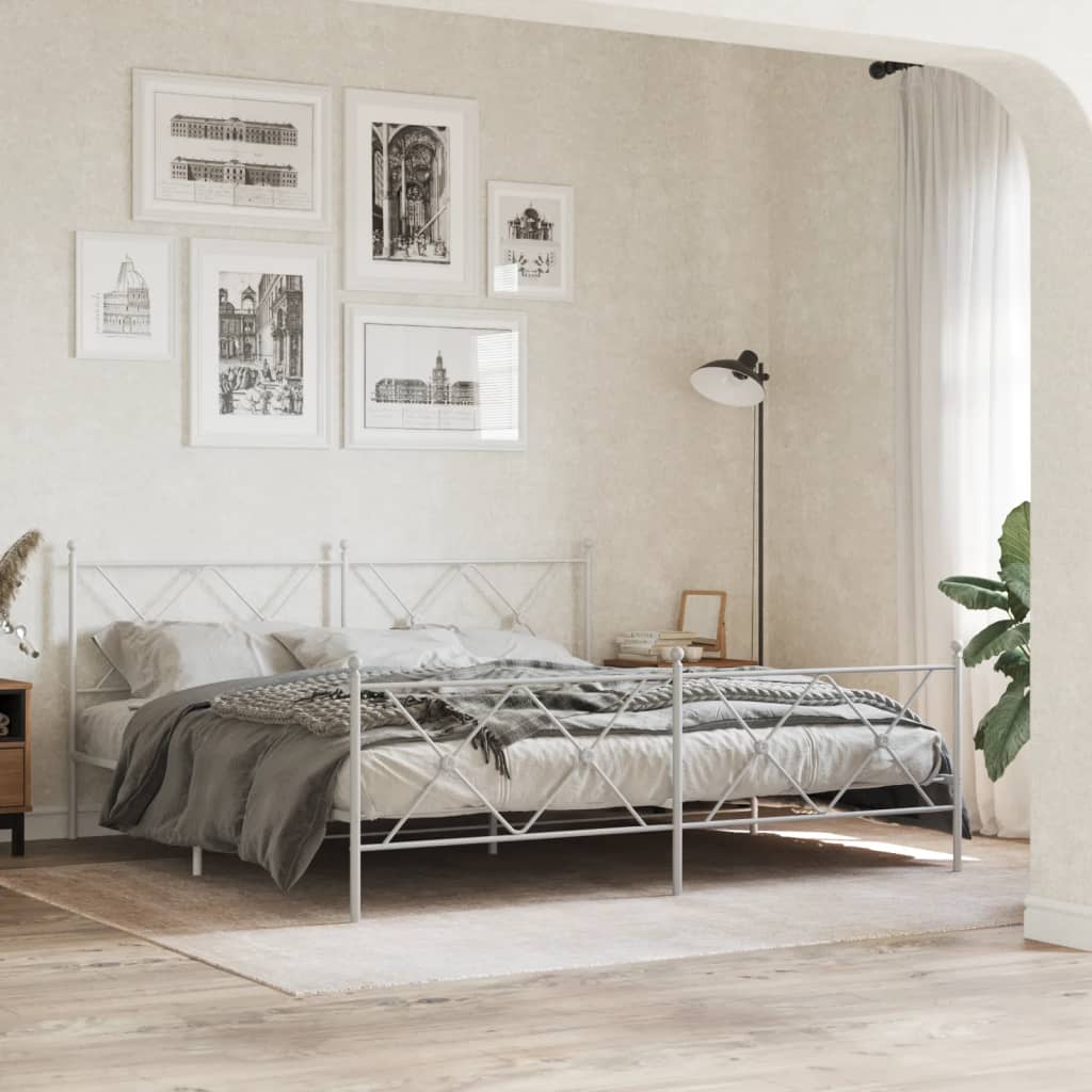 vidaXL Metal Bed Frame without Mattress with Footboard with headboard & footboard White