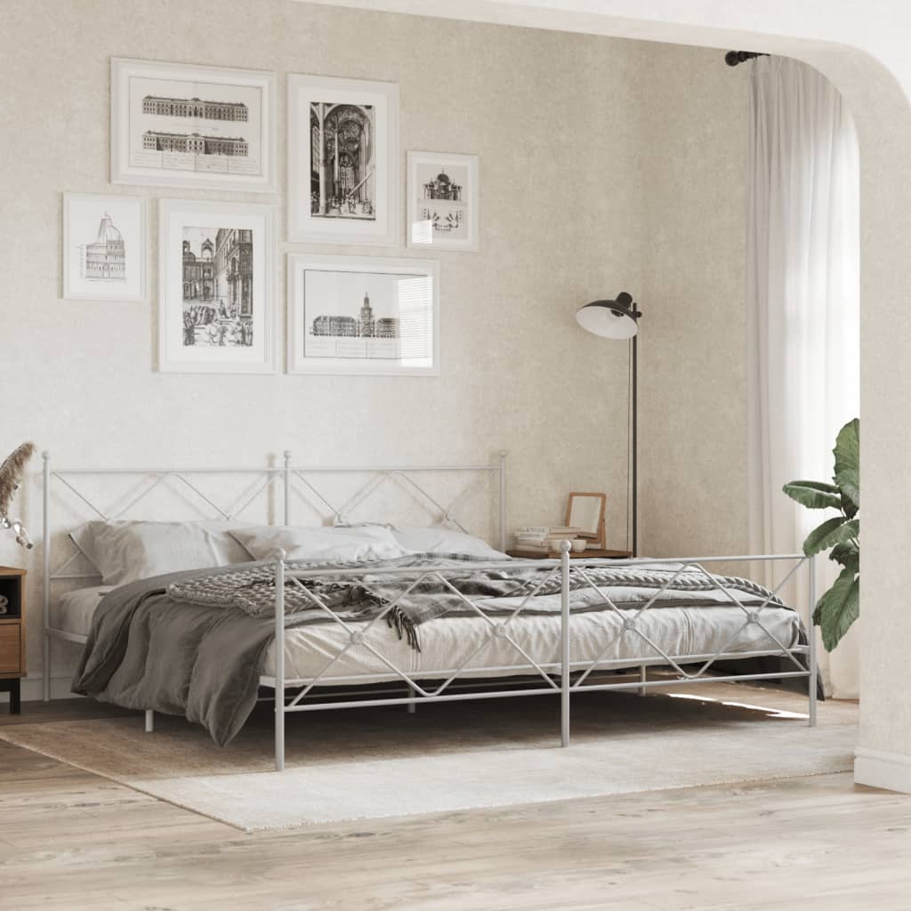 vidaXL Metal Bed Frame without Mattress with Footboard with headboard & footboard White