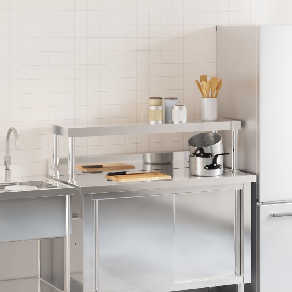 vidaXL Work Table Overshelf 110x30x35 cm Stainless Steel 3