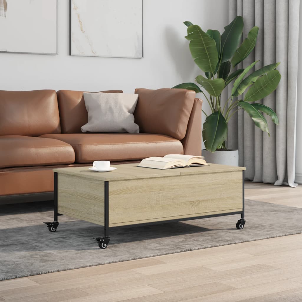 vidaXL Coffee Table with Wheels Sonoma Oak 91x55x34 cm Engineered Wood 3