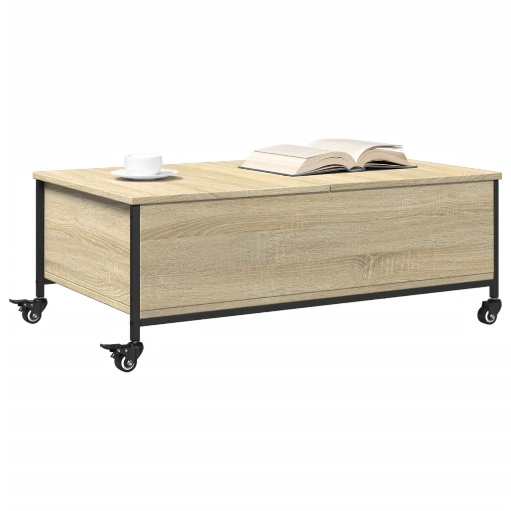 vidaXL Coffee Table with Wheels Sonoma Oak 91x55x34 cm Engineered Wood 4
