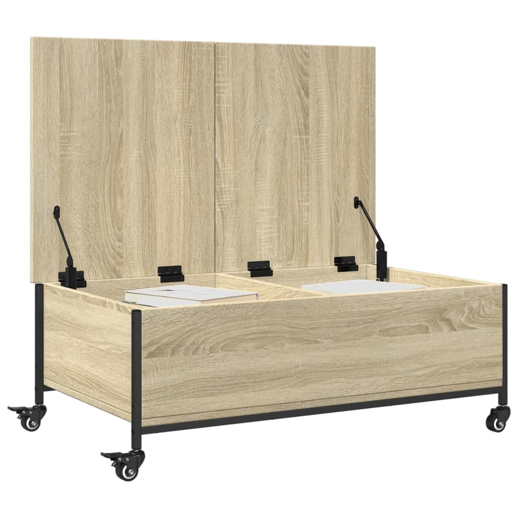 vidaXL Coffee Table with Wheels Sonoma Oak 91x55x34 cm Engineered Wood 5
