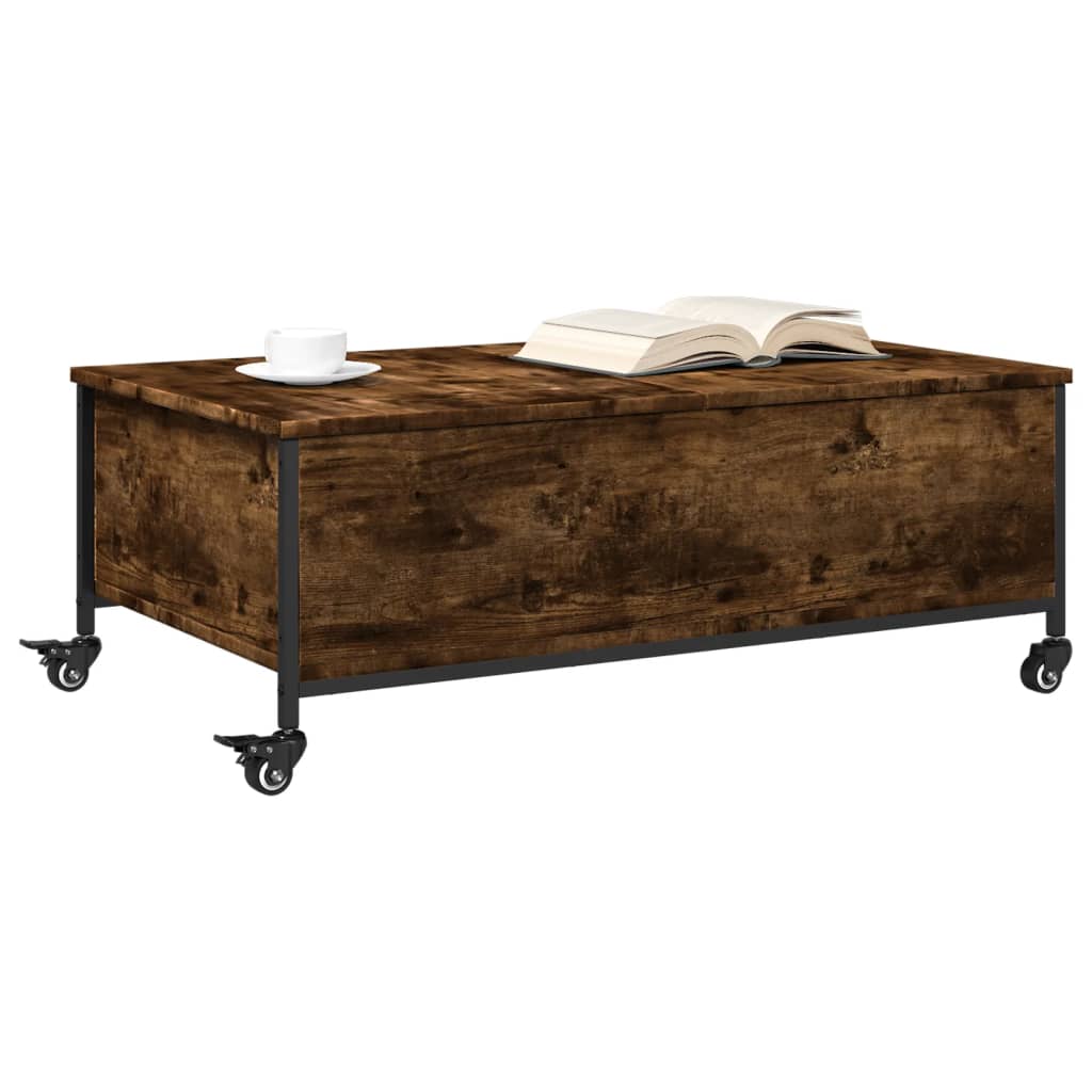vidaXL Coffee Table with Wheels Smoked Oak 91x55x34 cm Engineered Wood 4