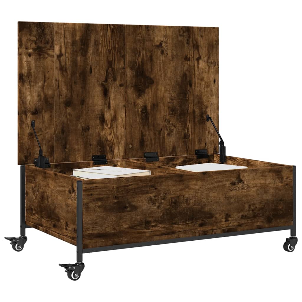 vidaXL Coffee Table with Wheels Smoked Oak 91x55x34 cm Engineered Wood 5