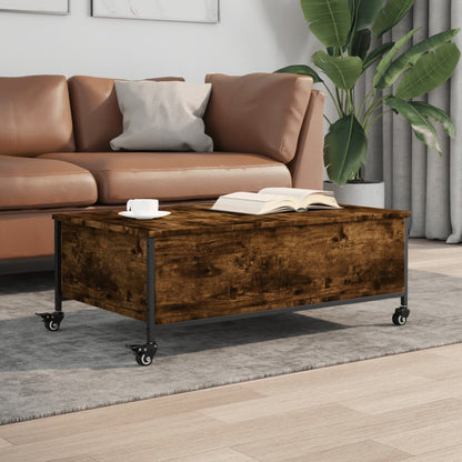 vidaXL Coffee Table with Wheels Smoked Oak 91x55x34 cm Engineered Wood 1