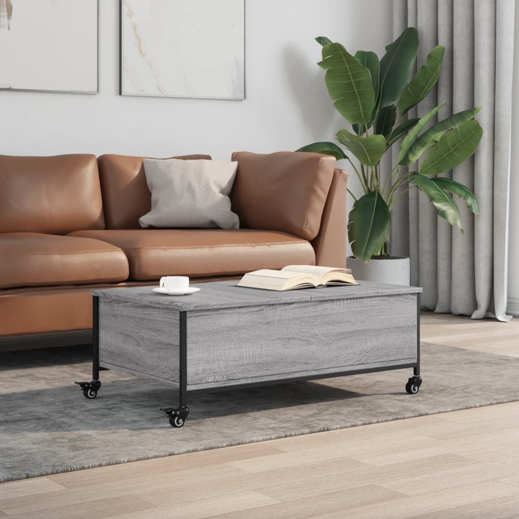 vidaXL Coffee Table with Wheels Grey Sonoma 91x55x34 cm Engineered Wood 3