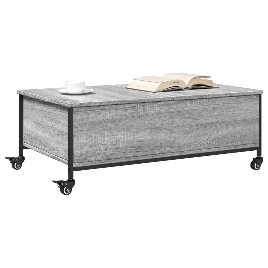 vidaXL Coffee Table with Wheels Grey Sonoma 91x55x34 cm Engineered Wood 4