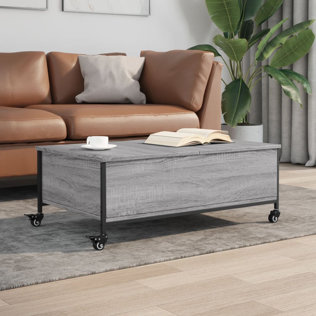 vidaXL Coffee Table with Wheels Grey Sonoma 91x55x34 cm Engineered Wood 1