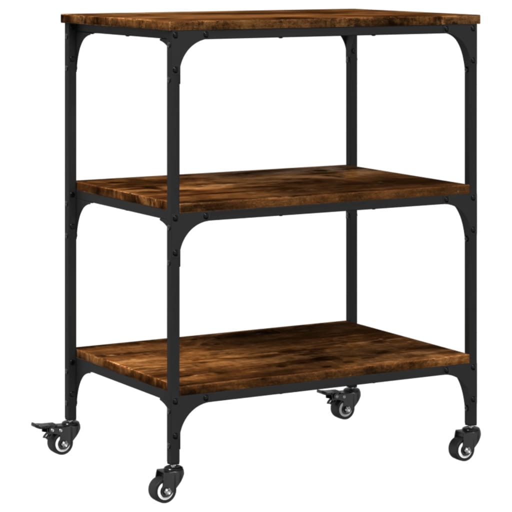vidaXL Kitchen Trolley Smoked Oak 60x41x76 cm Engineered Wood 2