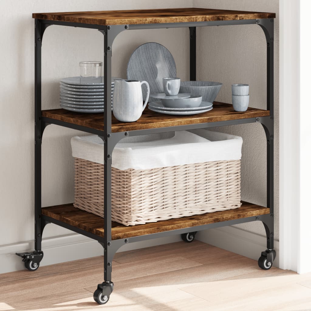 vidaXL Kitchen Trolley Smoked Oak 60x41x76 cm Engineered Wood 1
