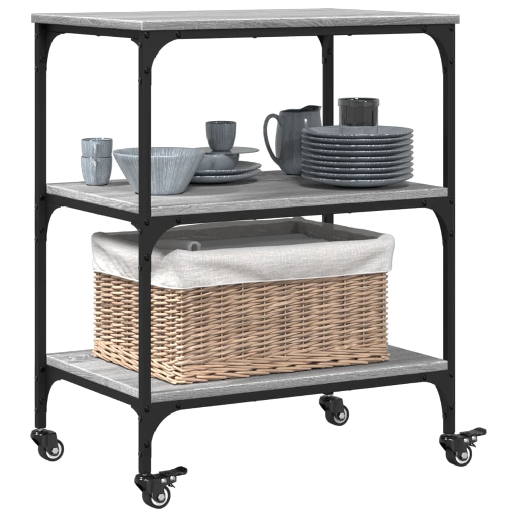 vidaXL Kitchen Trolley Grey Sonoma 60x41x76 cm Engineered Wood 6