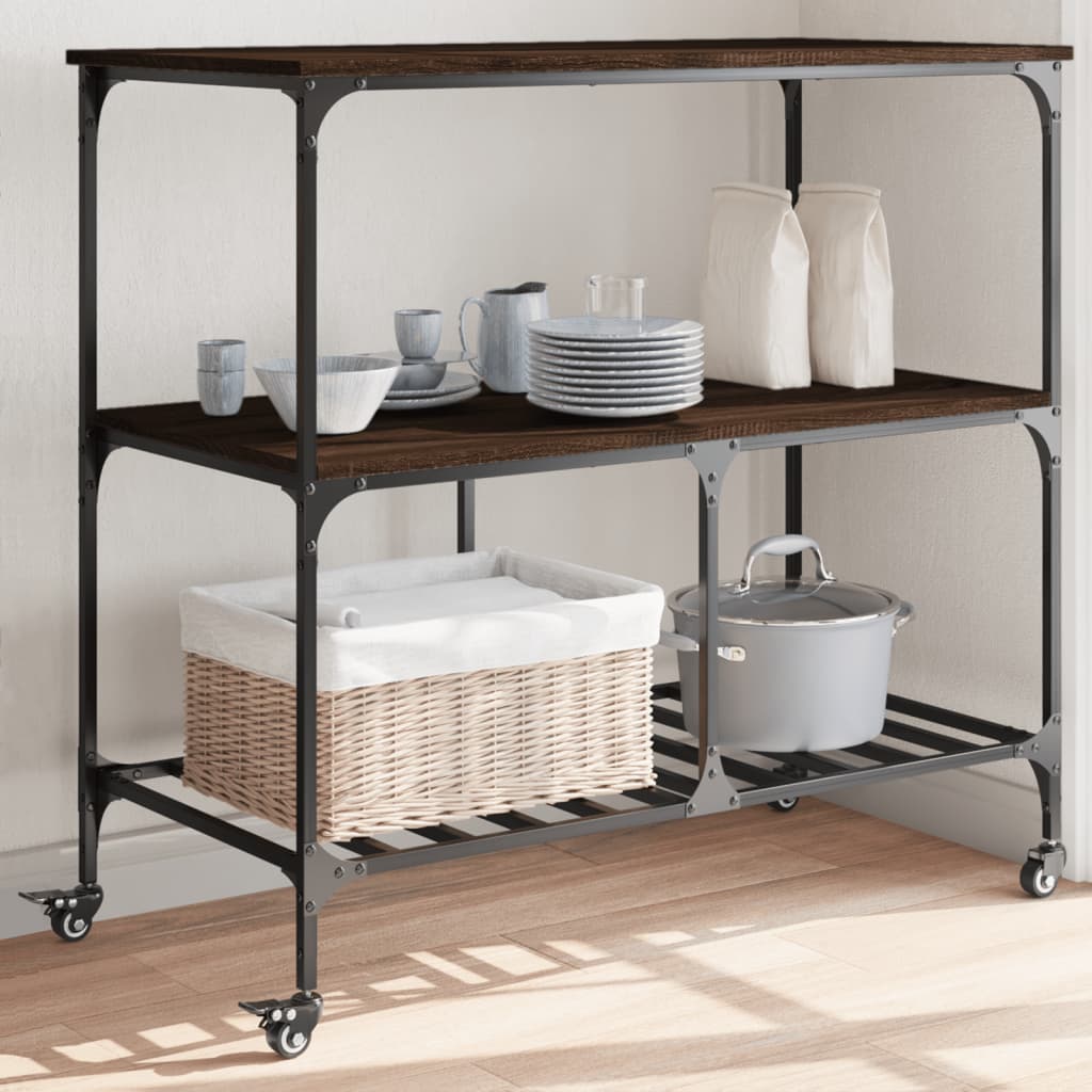 Kitchen Trolley 100x50x95 cm Engineered Wood Brown Oak