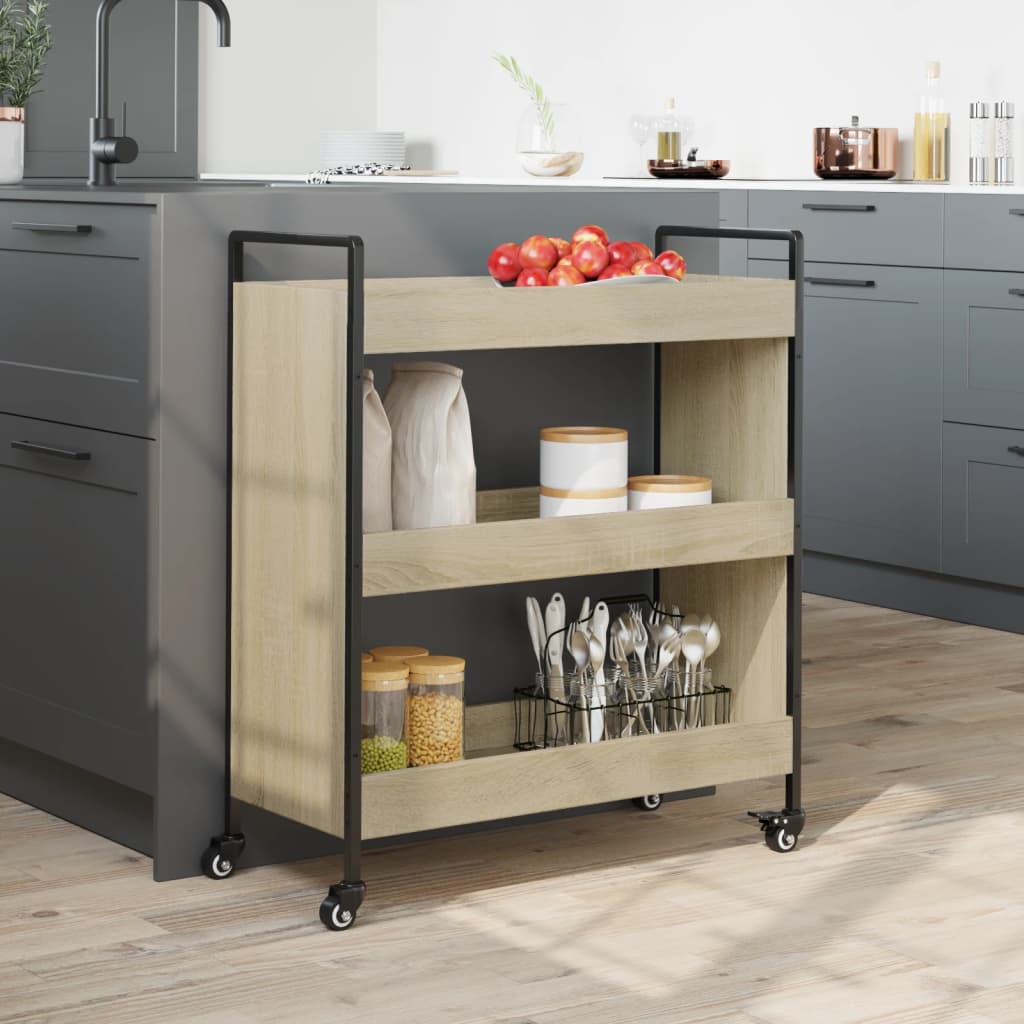 vidaXL Kitchen Trolley Sonoma Oak 70x30x82 cm Engineered Wood 4