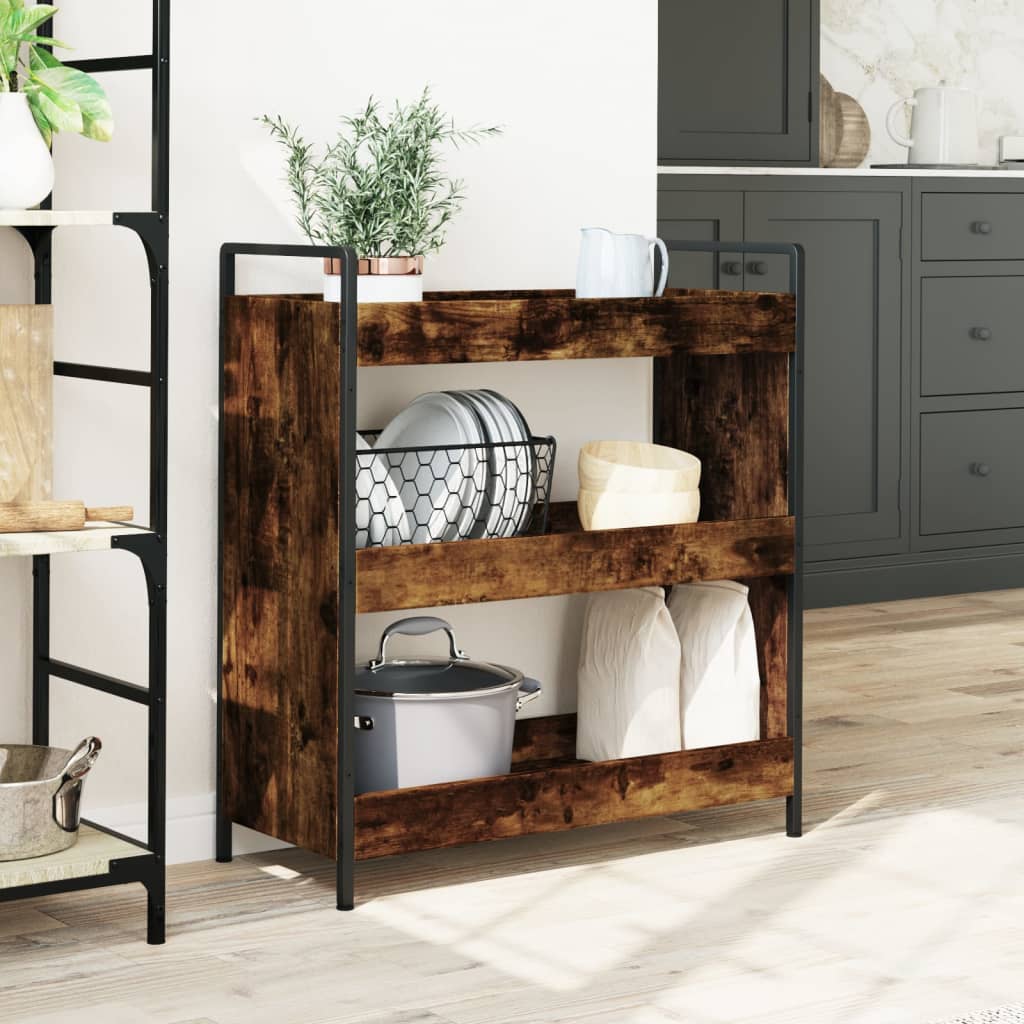 vidaXL Kitchen Trolley Smoked Oak 70x30x82 cm Engineered Wood 3